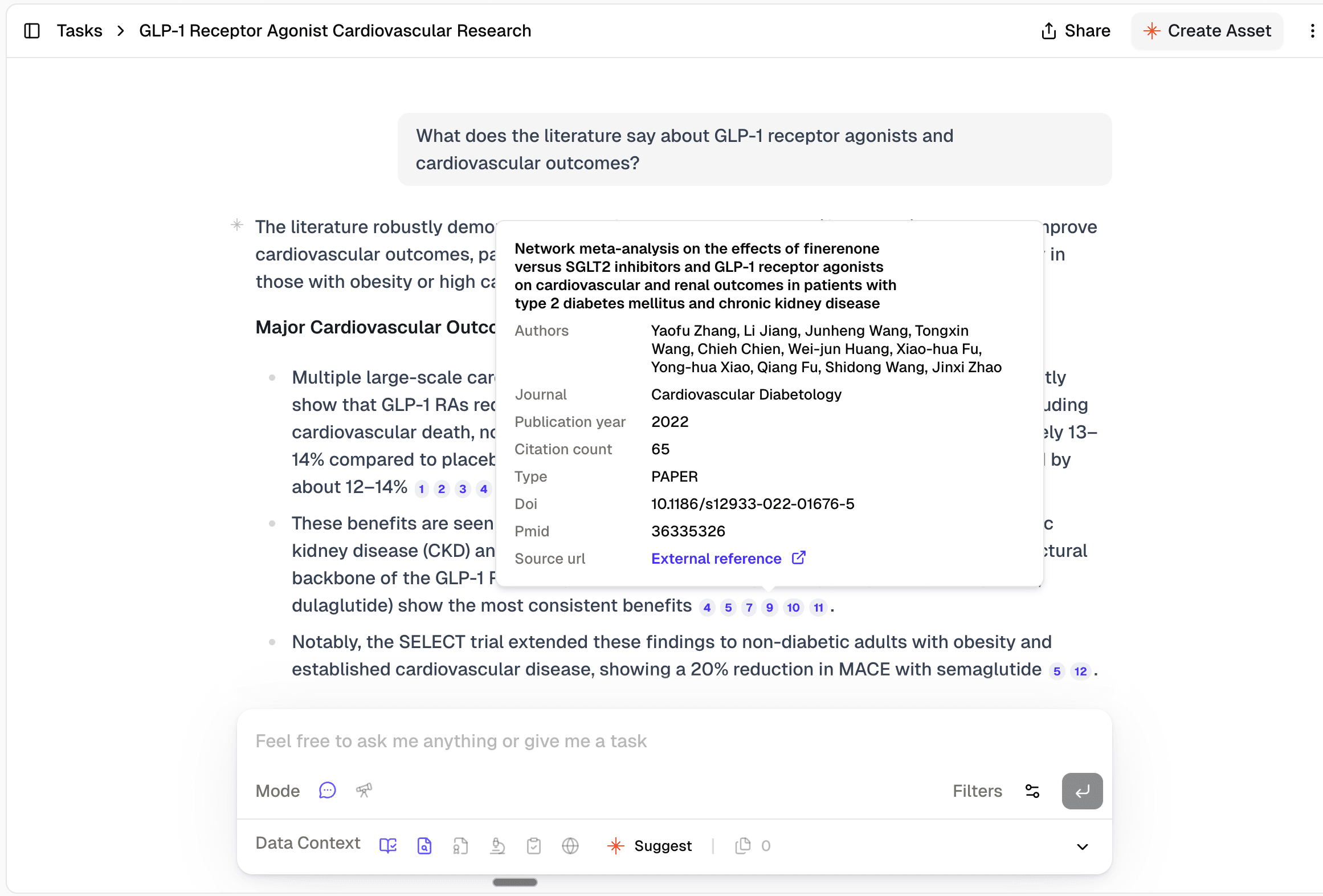 Amass returning cited evidence from biomedical literature