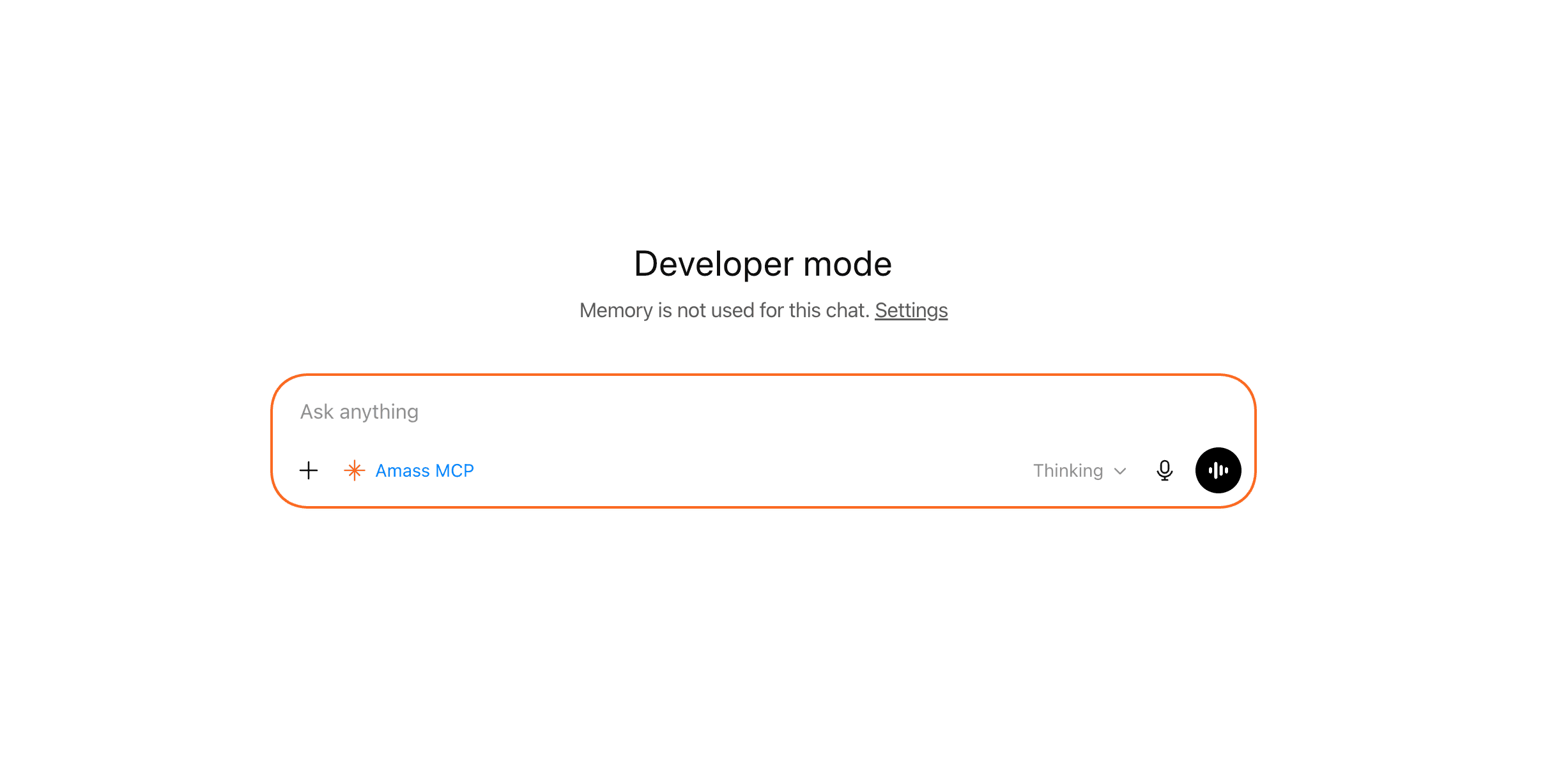 ChatGPT composer in developer mode with the Amass MCP chip attached